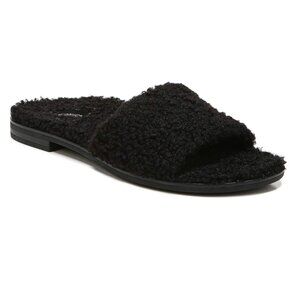 VIONIC Demi Slide Sandals Black Curly Shearling Faux Fur Size 6.5